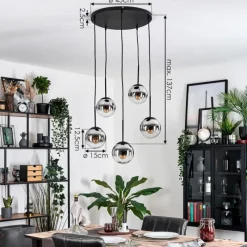 hofstein Gastor Suspension, Boule lumineuse, Suspension Chrome, Clair, Fumé, 5 lumières