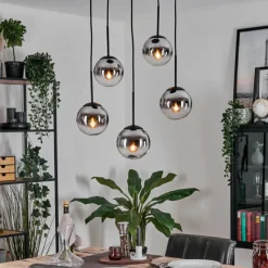 hofstein Gastor Suspension, Boule lumineuse, Suspension Chrome, Clair, Fumé, 5 lumières