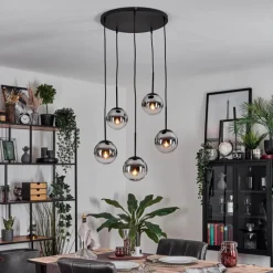 hofstein Gastor Suspension, Boule lumineuse, Suspension Chrome, Clair, Fumé, 5 lumières