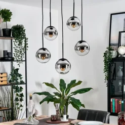 hofstein Gastor Suspension, Boule lumineuse, Suspension Chrome, Clair, Fumé, 5 lumières