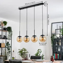 hofstein Gastor Suspension, Boule lumineuse, Suspension Ambre, 4 lumières