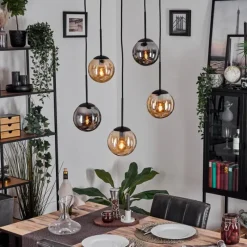 Suspension Verre Fumé-hofstein Gastor Suspension, Boule lumineuse, Suspension Ambre, Fumé, 5 lumières