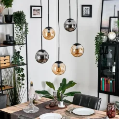 Suspension Verre Fumé-hofstein Gastor Suspension, Boule lumineuse, Suspension Ambre, Fumé, 5 lumières