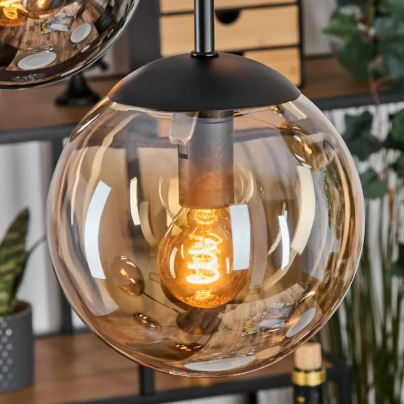 Suspension Verre Fumé-hofstein Gastor Suspension, Boule lumineuse, Suspension Ambre, Fumé, 5 lumières