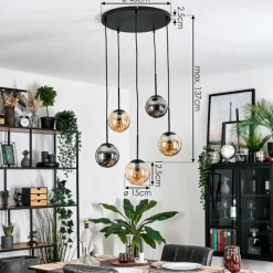 Suspension Verre Fumé-hofstein Gastor Suspension, Boule lumineuse, Suspension Ambre, Fumé, 5 lumières