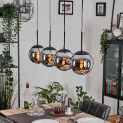 hofstein Gastor Suspension, Boule lumineuse, Suspension Chrome, Fumé, 4 lumières