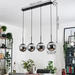 hofstein Gastor Suspension, Boule lumineuse, Suspension Chrome, Fumé, 4 lumières