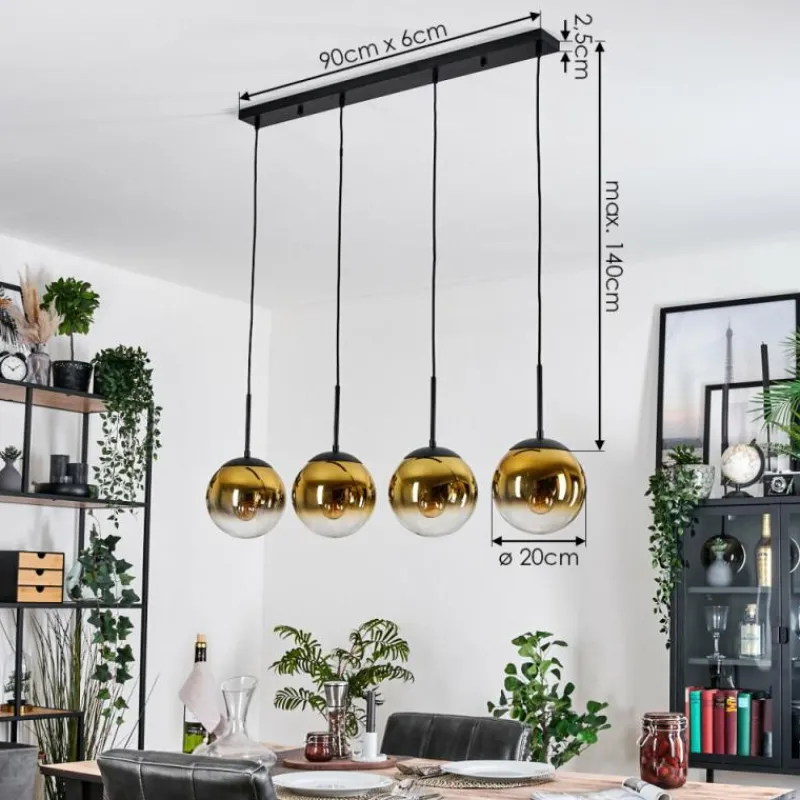 hofstein Gastor Suspension, Boule lumineuse, Suspension Or, Clair, 4 lumières