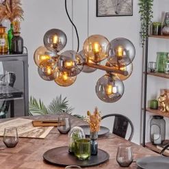 hofstein Gastor Suspension, Boule lumineuse, Suspension Ambre, Fumé, 10 lumières