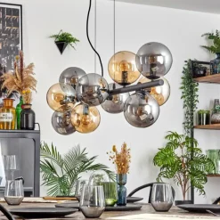 hofstein Gastor Suspension, Boule lumineuse, Suspension Ambre, Fumé, 10 lumières