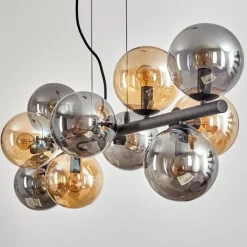 hofstein Gastor Suspension, Boule lumineuse, Suspension Ambre, Fumé, 10 lumières