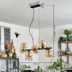 hofstein Gastor Suspension, Boule lumineuse, Suspension Ambre, 8 lumières