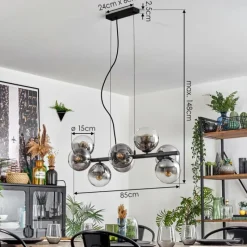 hofstein Gastor Suspension, Boule lumineuse, Suspension Clair, Fumé, 8 lumières