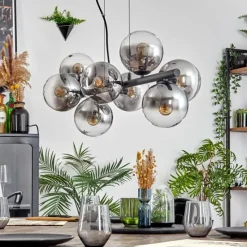 hofstein Gastor Suspension, Boule lumineuse, Suspension Clair, Fumé, 8 lumières