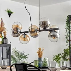 Suspension Verre Fumé-hofstein Gastor Suspension, Boule lumineuse, Suspension Ambre, Clair, Fumé, 8 lumières