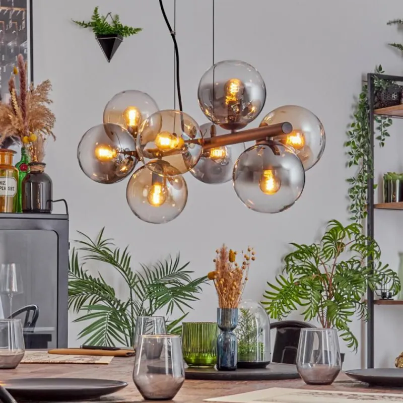 Suspension Verre Fumé-hofstein Gastor Suspension, Boule lumineuse, Suspension Ambre, Clair, Fumé, 8 lumières