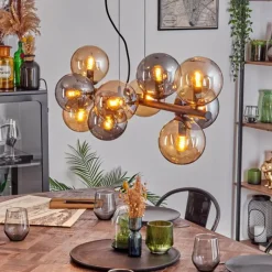 hofstein Gastor Suspension, Boule lumineuse, Suspension Ambre, Fumé, 10 lumières