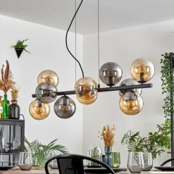 hofstein Gastor Suspension, Boule lumineuse, Suspension Ambre, Fumé, 10 lumières