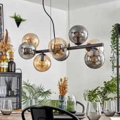 hofstein Gastor Suspension, Boule lumineuse, Suspension Ambre, Fumé, 8 lumières