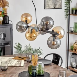 hofstein Gastor Suspension, Boule lumineuse, Suspension Ambre, Fumé, 8 lumières