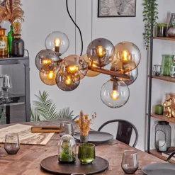 hofstein Gastor Suspension, Boule lumineuse, Suspension Ambre, Clair, Fumé, 10 lumières