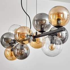 hofstein Gastor Suspension, Boule lumineuse, Suspension Ambre, Clair, Fumé, 10 lumières