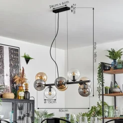 hofstein Gastor Suspension, Boule lumineuse, Suspension Ambre, Clair, Fumé, 8 lumières