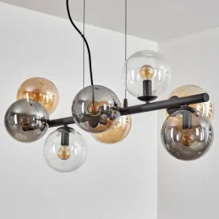 hofstein Gastor Suspension, Boule lumineuse, Suspension Ambre, Clair, Fumé, 8 lumières