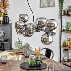 hofstein Gastor Suspension, Boule lumineuse, Suspension Chrome, Fumé, 10 lumières