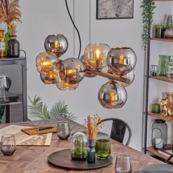 hofstein Gastor Suspension, Boule lumineuse, Suspension Ambre, Chrome, Fumé, 10 lumières