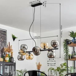 hofstein Gastor Suspension, Boule lumineuse, Suspension Ambre, Chrome, Fumé, 10 lumières
