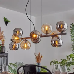 hofstein Gastor Suspension, Boule lumineuse, Suspension Ambre, Chrome, Fumé, 10 lumières