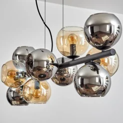 hofstein Gastor Suspension, Boule lumineuse, Suspension Ambre, Chrome, Fumé, 10 lumières