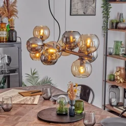 hofstein Gastor Suspension, Boule lumineuse, Suspension Ambre, Chrome, Fumé, 10 lumières