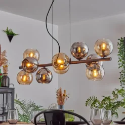 hofstein Gastor Suspension, Boule lumineuse, Suspension Ambre, Chrome, Fumé, 10 lumières