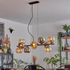 hofstein Gastor Suspension, Boule lumineuse, Suspension Ambre, Chrome, Fumé, 10 lumières