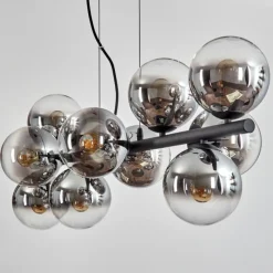 hofstein Gastor Suspension, Boule lumineuse, Suspension Chrome, Clair, Fumé, 10 lumières