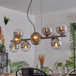 hofstein Gastor Suspension, Boule lumineuse, Suspension Chrome, Clair, Fumé, 10 lumières