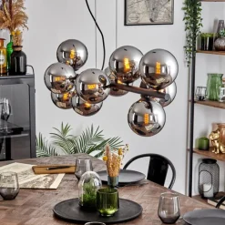 hofstein Gastor Suspension, Boule lumineuse, Suspension Chrome, Fumé, 10 lumières