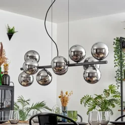 hofstein Gastor Suspension, Boule lumineuse, Suspension Chrome, Fumé, 10 lumières
