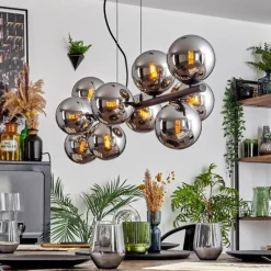 hofstein Gastor Suspension, Boule lumineuse, Suspension Chrome, Fumé, 10 lumières