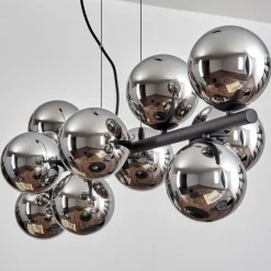 hofstein Gastor Suspension, Boule lumineuse, Suspension Chrome, Fumé, 10 lumières