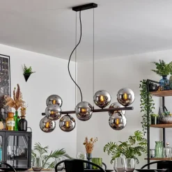 hofstein Gastor Suspension, Boule lumineuse, Suspension Chrome, Fumé, 10 lumières