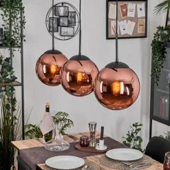 hofstein Gastor Suspension, Boule lumineuse, Suspension Cuivré, 3 lumières