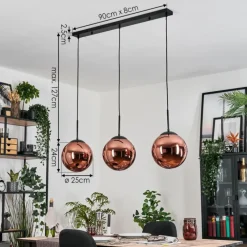 hofstein Gastor Suspension, Boule lumineuse, Suspension Cuivré, 3 lumières