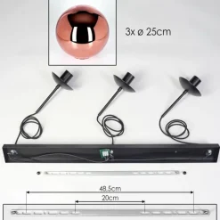 hofstein Gastor Suspension, Boule lumineuse, Suspension Cuivré, 3 lumières