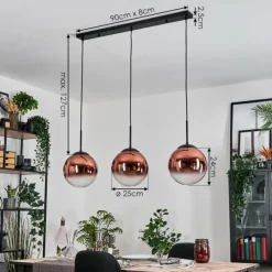 hofstein Gastor Suspension, Boule lumineuse, Suspension Clair, Cuivré, 3 lumières