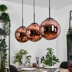 hofstein Gastor Suspension, Boule lumineuse, Suspension Cuivré, 3 lumières