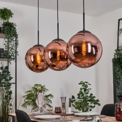 hofstein Gastor Suspension, Boule lumineuse, Suspension Cuivré, 3 lumières