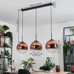 hofstein Gastor Suspension, Boule lumineuse, Suspension Clair, Cuivré, 3 lumières
